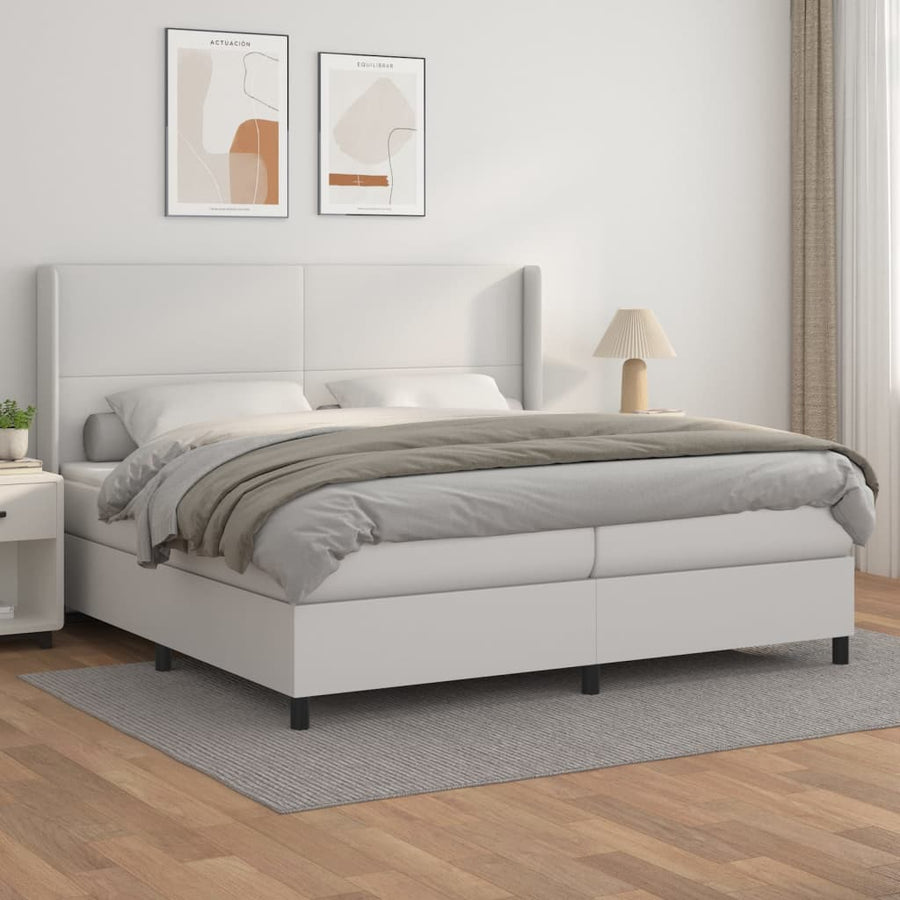 Boxspring Met Matras Kunstleer Wit 200 x 200 cm Effen ontwerp