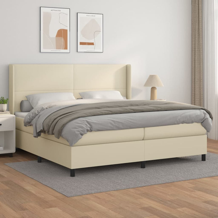 Boxspring met matras kunstleer crèmekleurig 200x200 cm