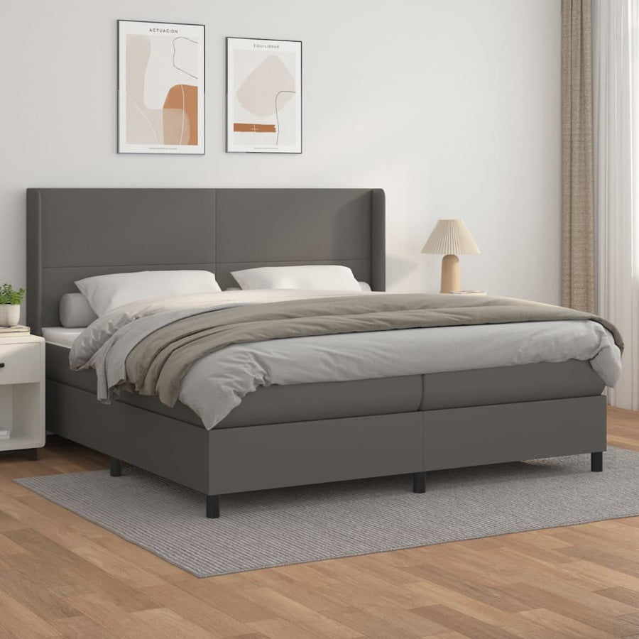 Boxspring Met Matras Kunstleer Grijs 200 x 200 cm Effen ontwerp