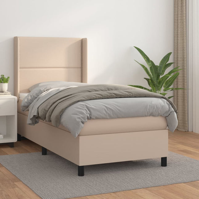 Boxspring Met Matras Kunstleer Cappuccinokleurig 90X190 Cm 90 x 190 cm Effen met spijkers