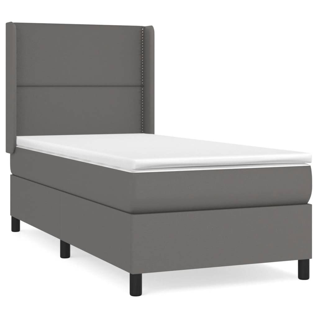 Boxspring Met Matras Kunstleer Grijs 90 x 200 cm Effen met spijkers