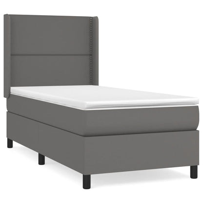 Boxspring Met Matras Kunstleer Grijs 90 x 200 cm Effen met spijkers