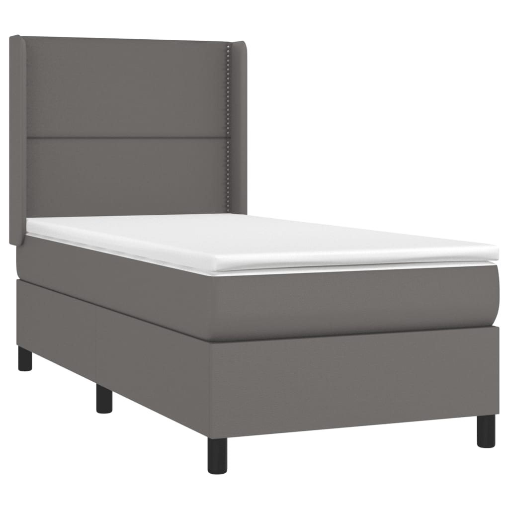 Boxspring Met Matras Kunstleer Grijs 90 x 200 cm Effen met spijkers