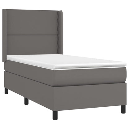 Boxspring Met Matras Kunstleer Grijs 90 x 200 cm Effen met spijkers