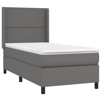 Boxspring Met Matras Kunstleer Grijs 100 x 200 cm Effen met spijkers