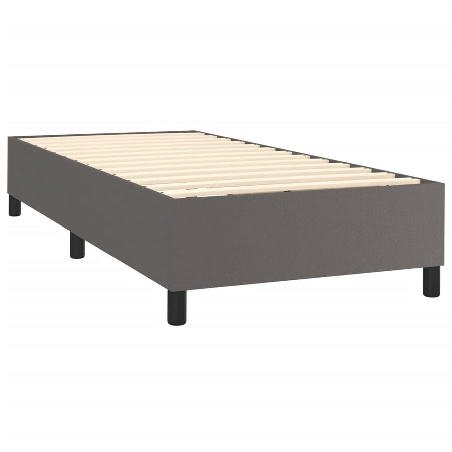 Boxspring Met Matras Kunstleer Grijs 100 x 200 cm Effen met spijkers