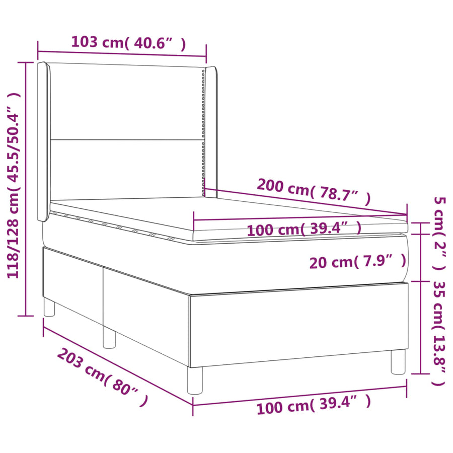 Boxspring Met Matras Kunstleer Grijs 100 x 200 cm Effen met spijkers