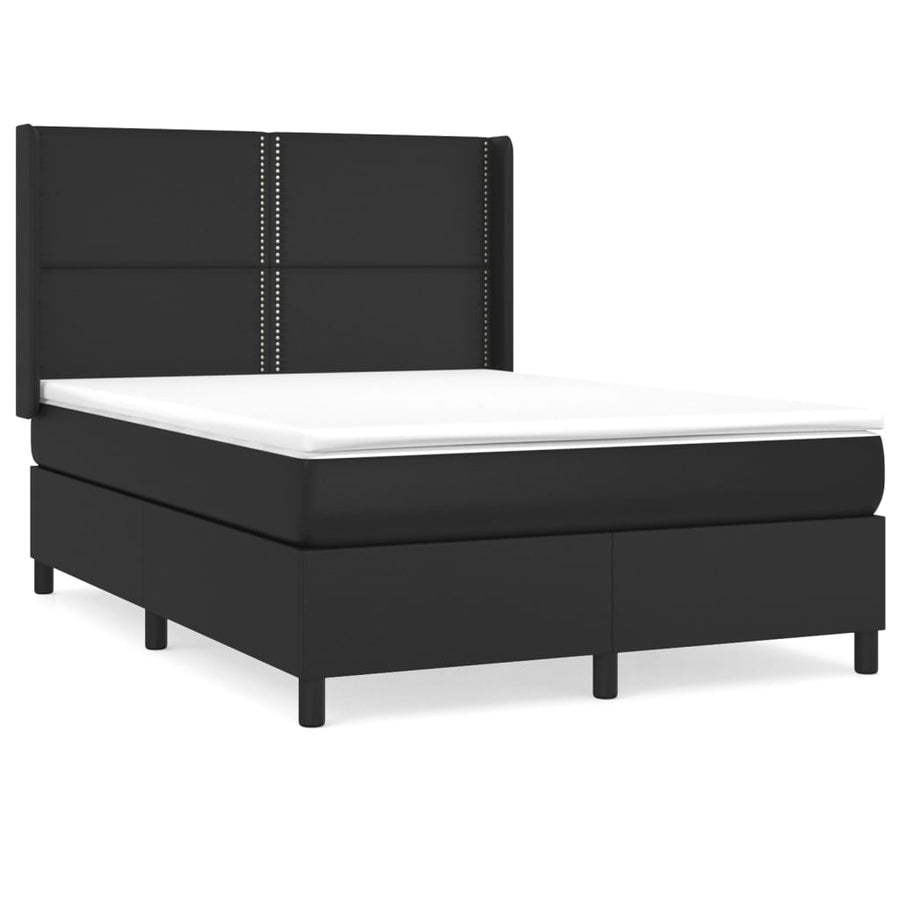Boxspring Met Matras Kunstleer Zwart 140 x 190 cm Effen met spijkers