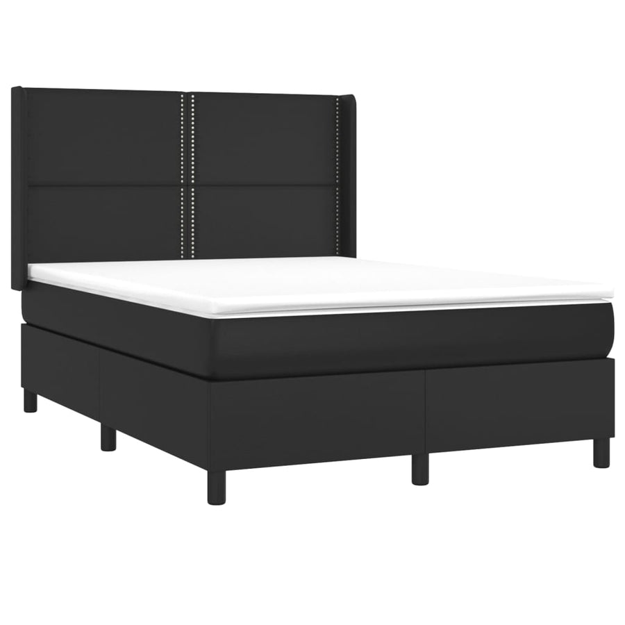Boxspring Met Matras Kunstleer Zwart 140 x 190 cm Effen met spijkers