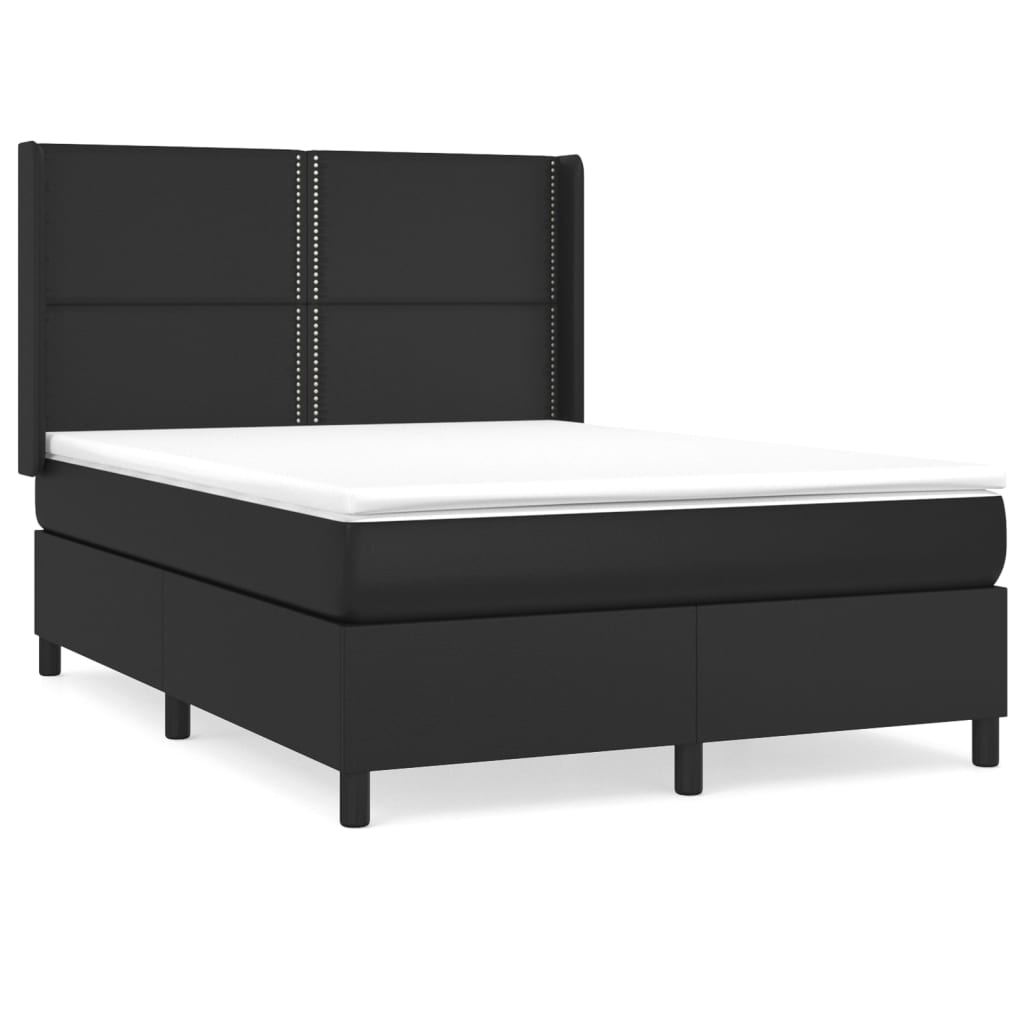 Boxspring Met Matras Kunstleer Zwart 140 x 200 cm Effen met spijkers