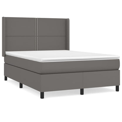 Boxspring Met Matras Kunstleer Grijs 140 x 200 cm Effen met spijkers