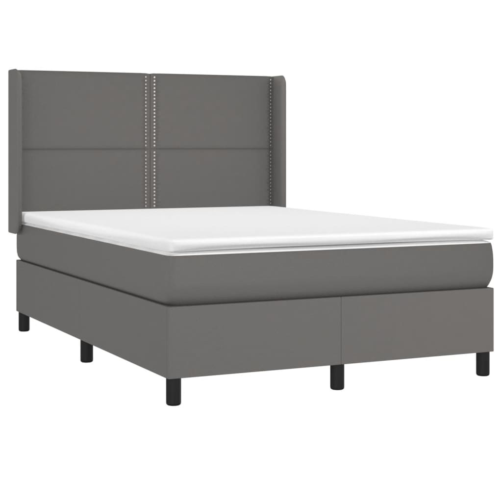 Boxspring Met Matras Kunstleer Grijs 140 x 200 cm Effen met spijkers