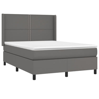 Boxspring Met Matras Kunstleer Grijs 140 x 200 cm Effen met spijkers