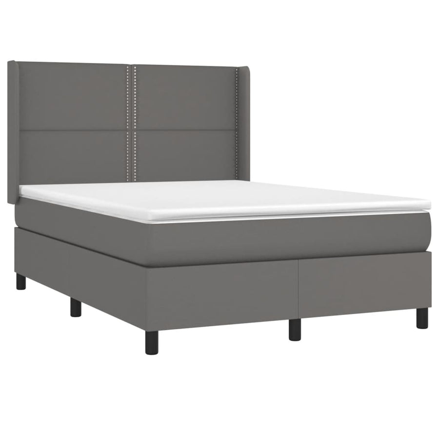 Boxspring Met Matras Kunstleer Grijs 140 x 200 cm Effen met spijkers