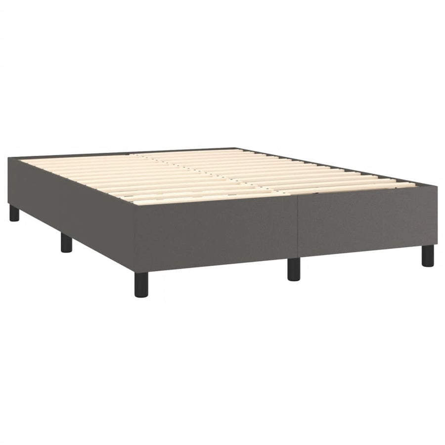 Boxspring Met Matras Kunstleer Grijs 140 x 200 cm Effen met spijkers