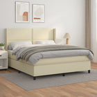 Boxspring met matras kunstleer crèmekleurig 160x200 cm 160 x 200 cm Crème Effen met spijkers