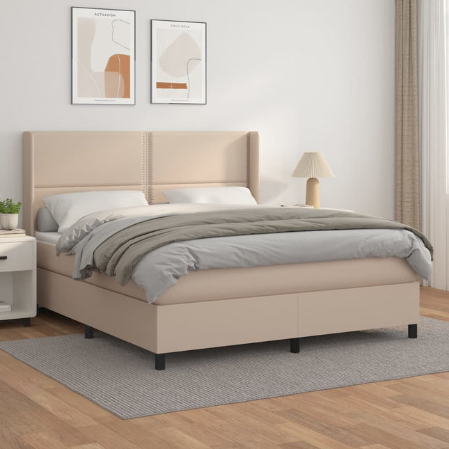 Boxspring Met Matras Kunstleer Kleurig Cappuccino 160 x 200 cm Effen met spijkers