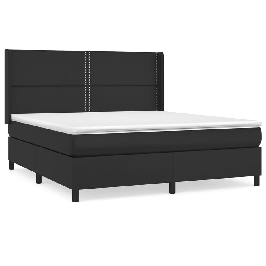 Boxspring Met Matras Kunstleer Zwart 180 x 200 cm Effen met spijkers