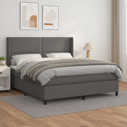Boxspring Met Matras Kunstleer Grijs 180 x 200 cm Effen met spijkers