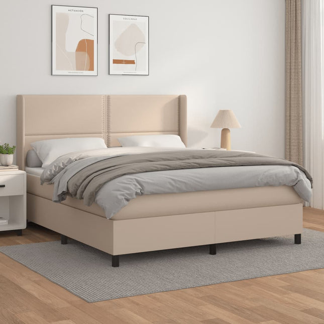 Boxspring Met Matras Kunstleer Kleurig Cappuccino 180 x 200 cm Effen met spijkers