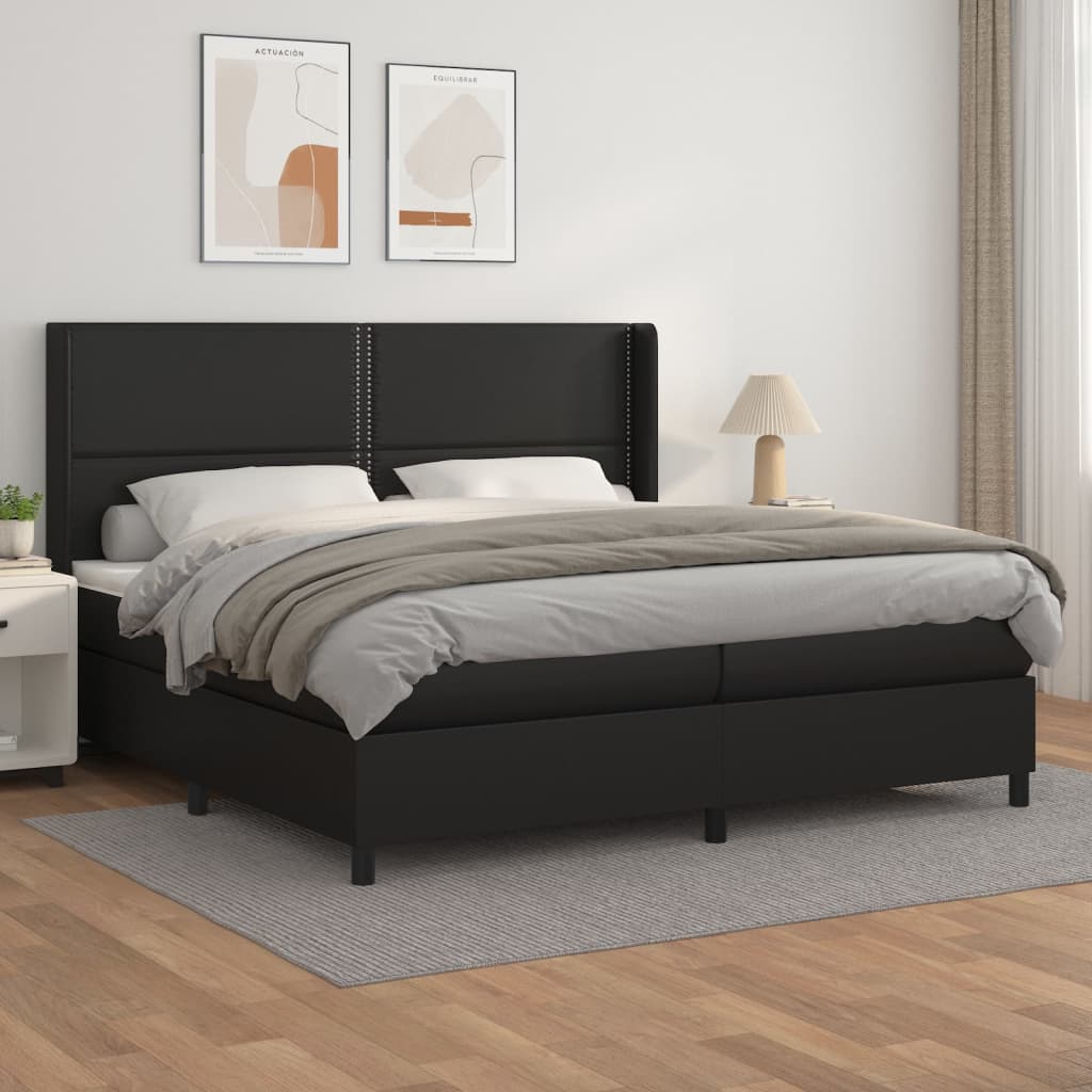 Boxspring Met Matras Kunstleer Zwart 200 x 200 cm Effen met spijkers