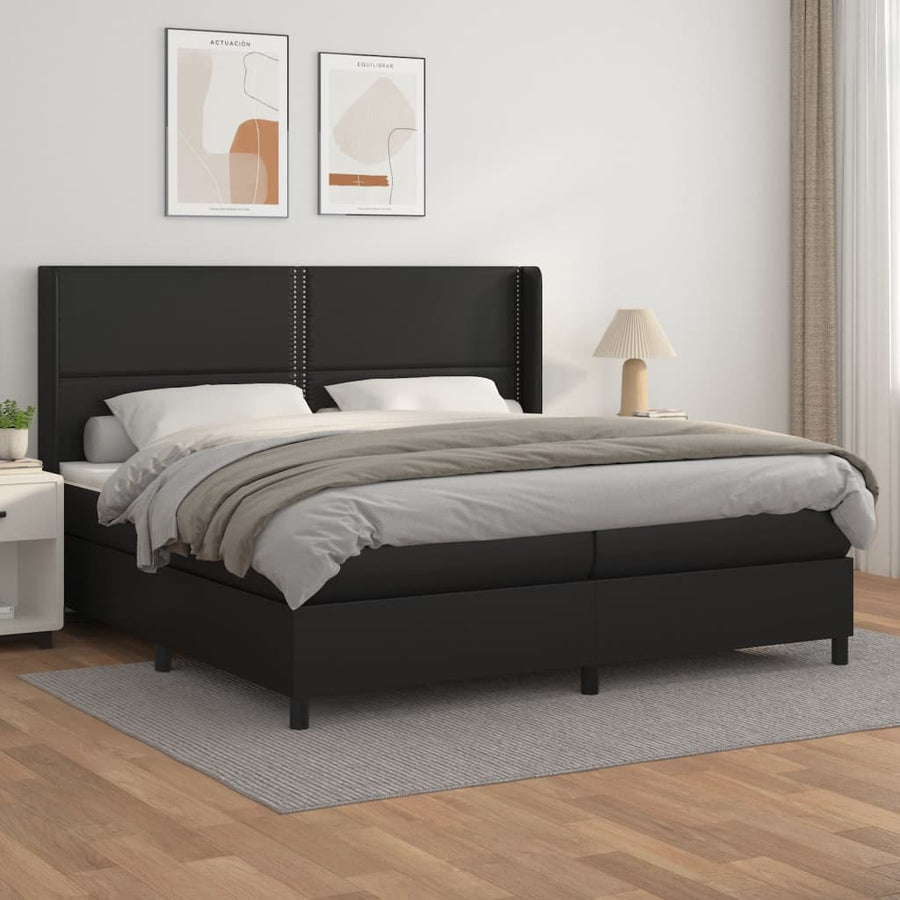 Boxspring Met Matras Kunstleer Zwart 200 x 200 cm Effen met spijkers