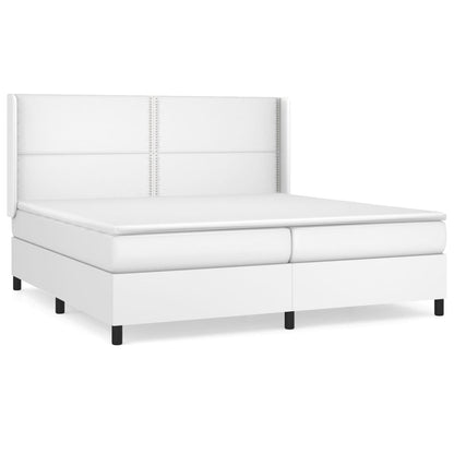 Boxspring Met Matras Kunstleer Wit 200 x 200 cm Effen met spijkers