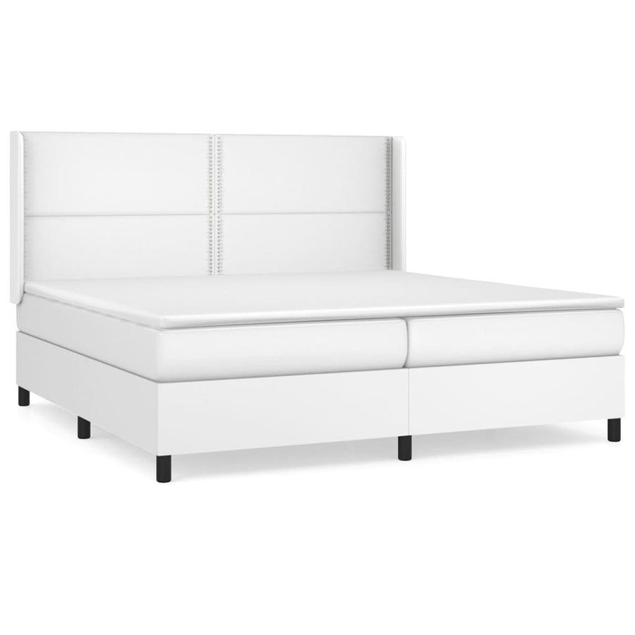Boxspring Met Matras Kunstleer Wit 200 x 200 cm Effen met spijkers