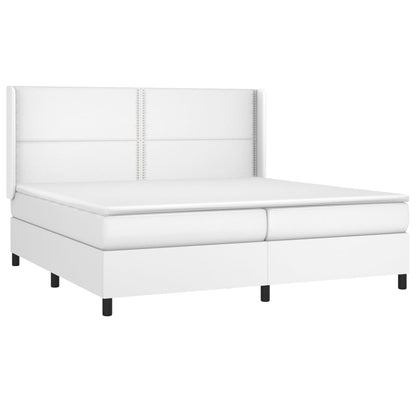 Boxspring Met Matras Kunstleer Wit 200 x 200 cm Effen met spijkers