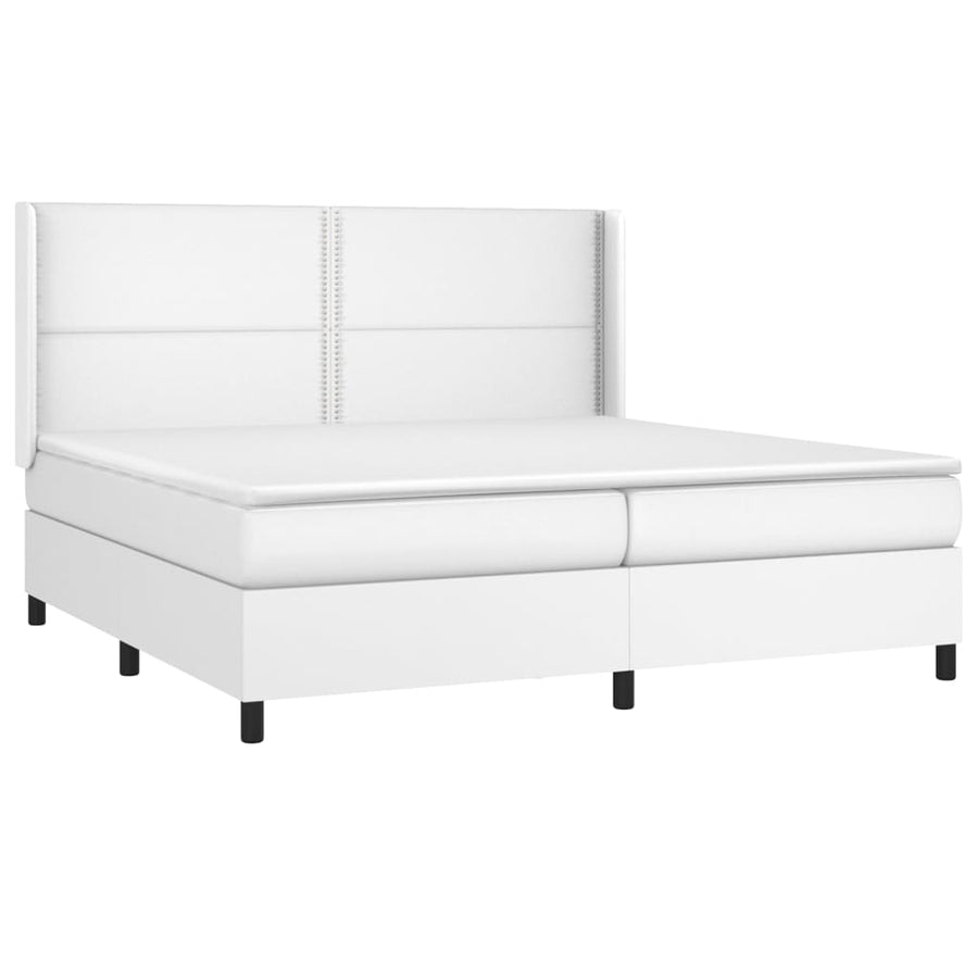 Boxspring Met Matras Kunstleer Wit 200 x 200 cm Effen met spijkers