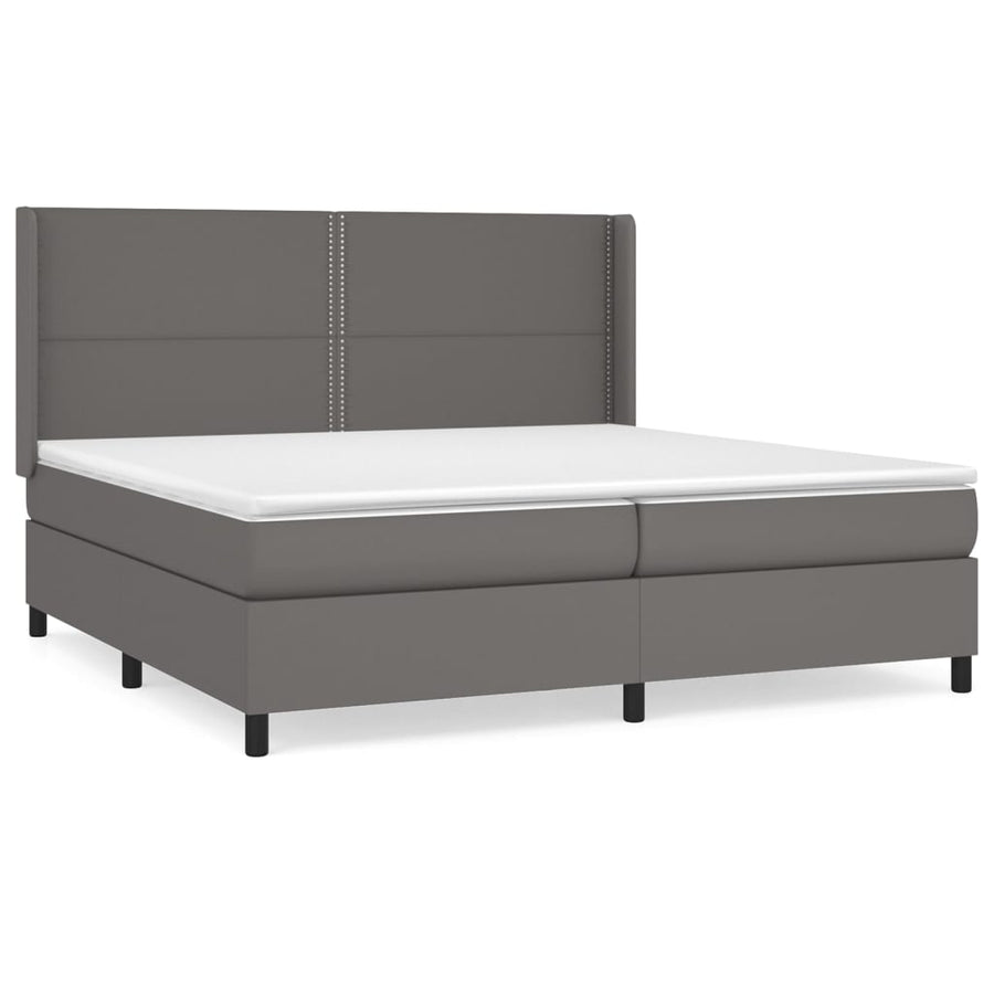 Boxspring Met Matras Kunstleer Grijs 200 x 200 cm Effen met spijkers
