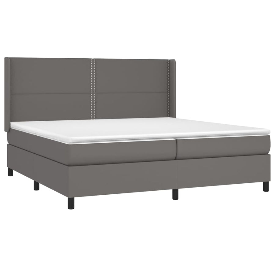 Boxspring Met Matras Kunstleer Grijs 200 x 200 cm Effen met spijkers