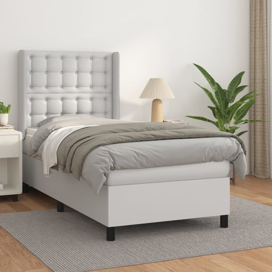 Boxspring Met Matras Kunstleer Wit 80 x 200 cm Knopen