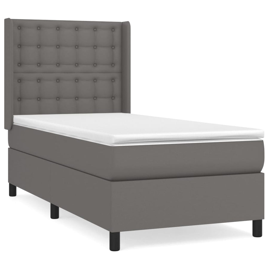 Boxspring Met Matras Kunstleer Grijs 80 x 200 cm Knopen