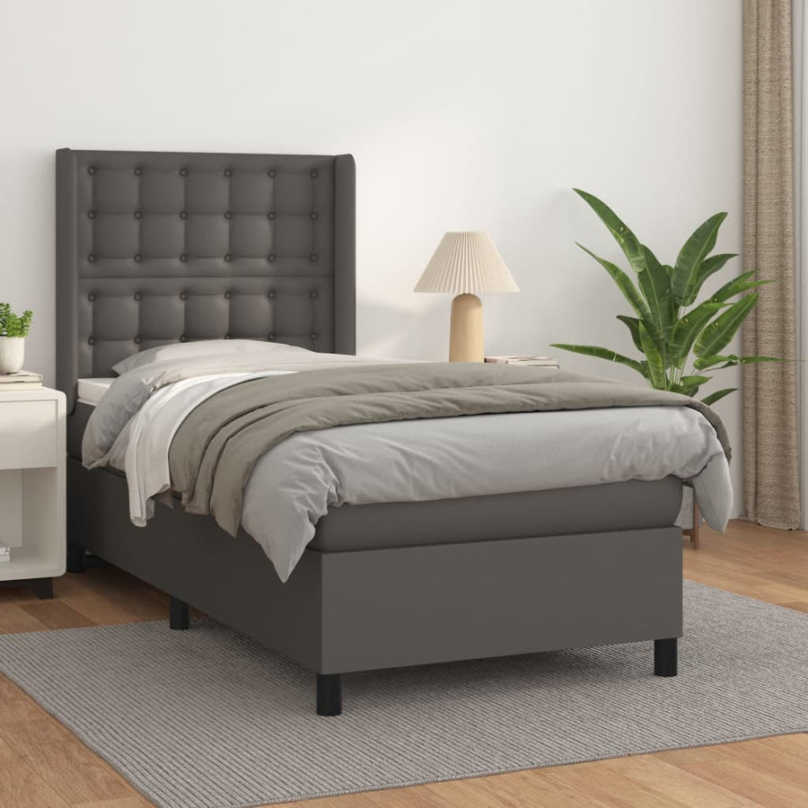 Boxspring Met Matras Kunstleer Grijs 80 x 200 cm Knopen