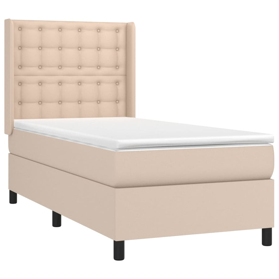 Boxspring Met Matras Kunstleer Cappuccinokleurig 90X190 Cm 90 x 190 cm Knopen