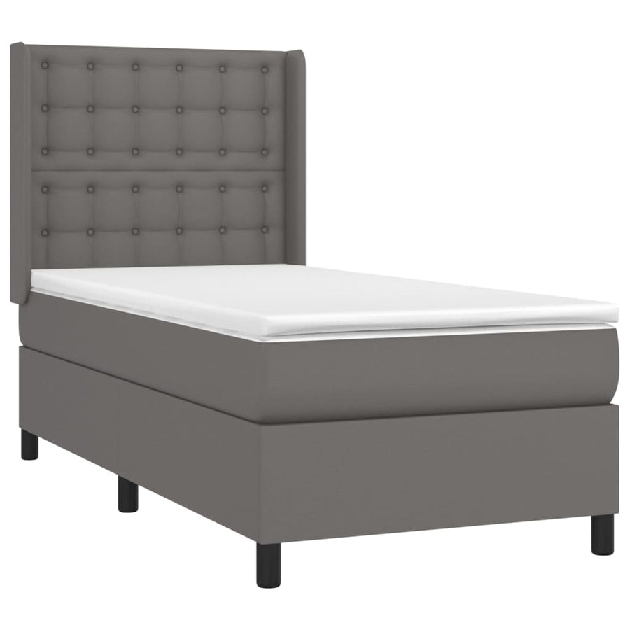 Boxspring Met Matras Kunstleer Grijs 90 x 200 cm Knopen