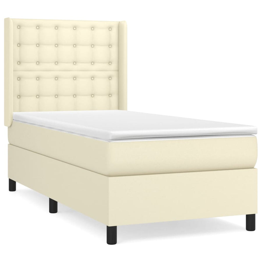 Boxspring Met Matras Kunstleer Kleurig 100 x 200 cm Crème