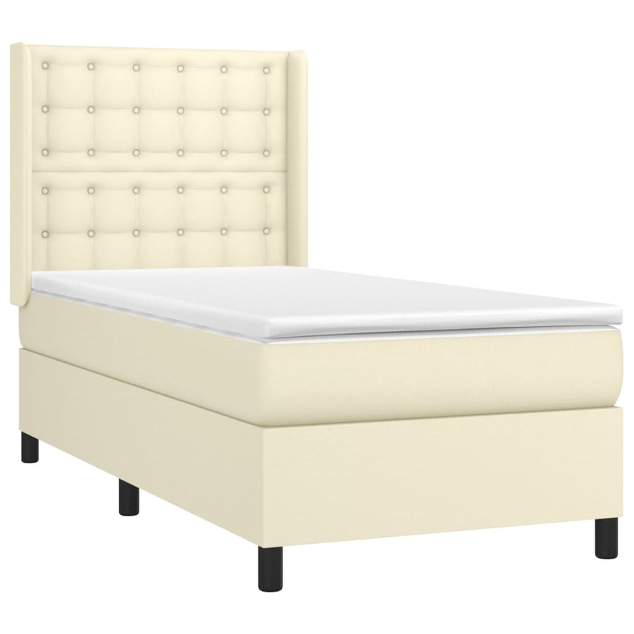 Boxspring Met Matras Kunstleer Kleurig 100 x 200 cm Crème