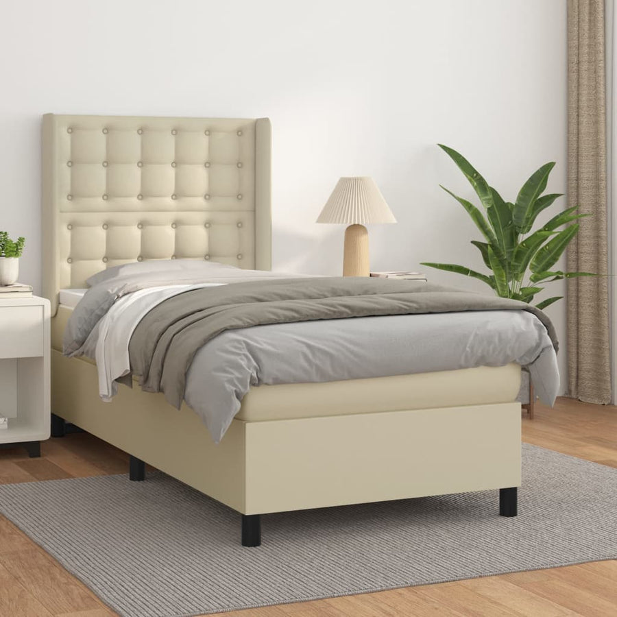 Boxspring Met Matras Kunstleer Kleurig 100 x 200 cm Crème