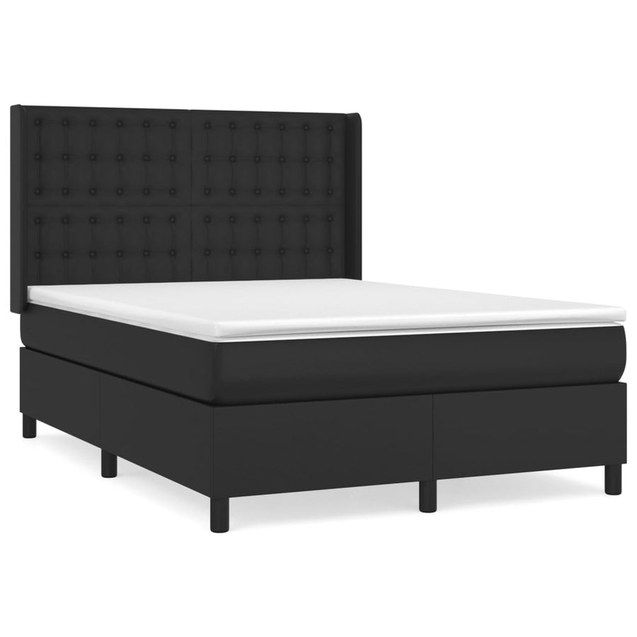 Boxspring Met Matras Kunstleer Zwart 140 x 190 cm Knopen