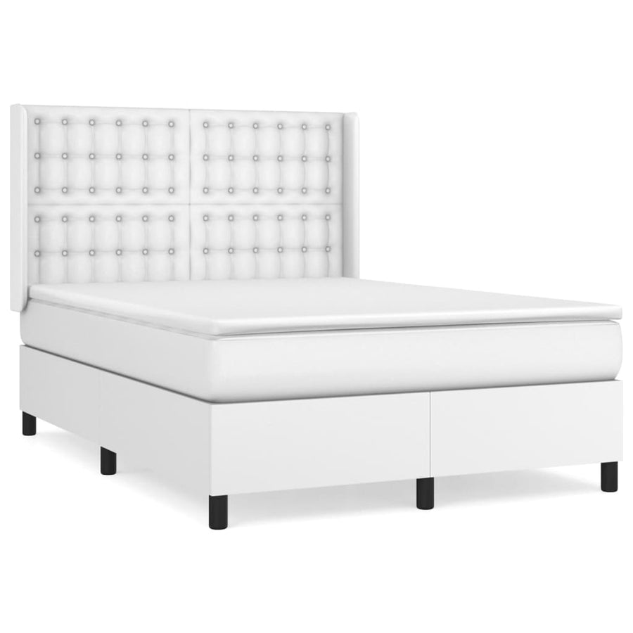 Boxspring Met Matras Kunstleer Wit 140 x 190 cm Knopen