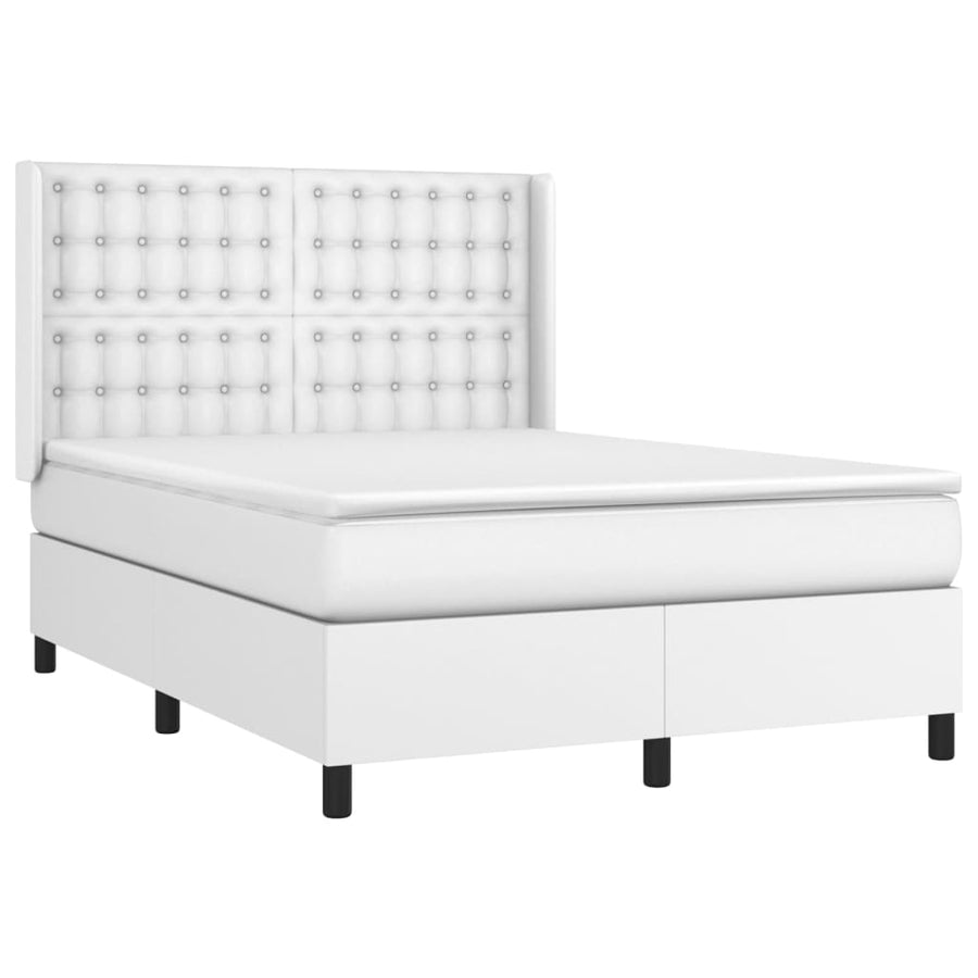 Boxspring Met Matras Kunstleer Wit 140 x 190 cm Knopen