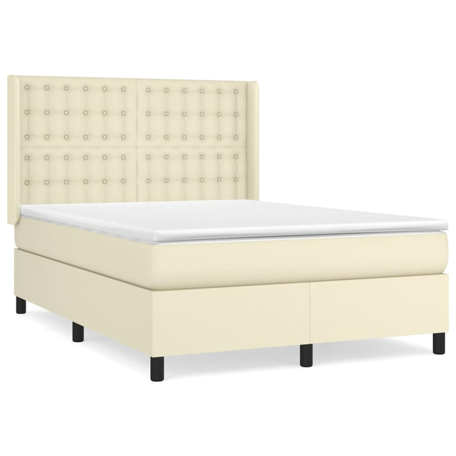 Boxspring met matras kunstleer crèmekleurig 140x190 cm