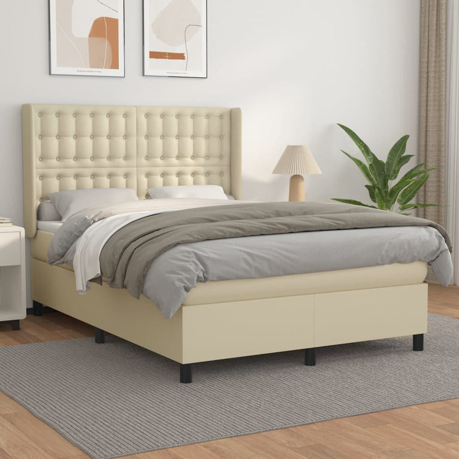 Boxspring met matras kunstleer crèmekleurig 140x190 cm
