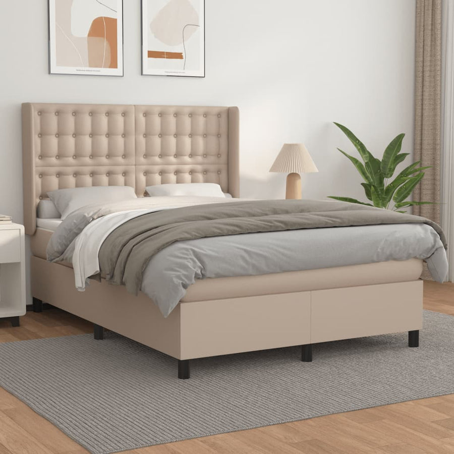 Boxspring Met Matras Kunstleer Kleurig Cappuccino 140 x 190 cm Knopen