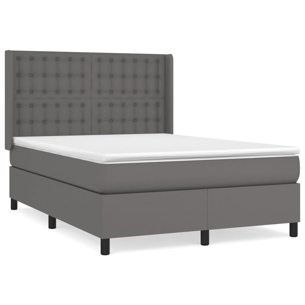 Boxspring Met Matras Kunstleer Grijs 140 x 200 cm Knopen