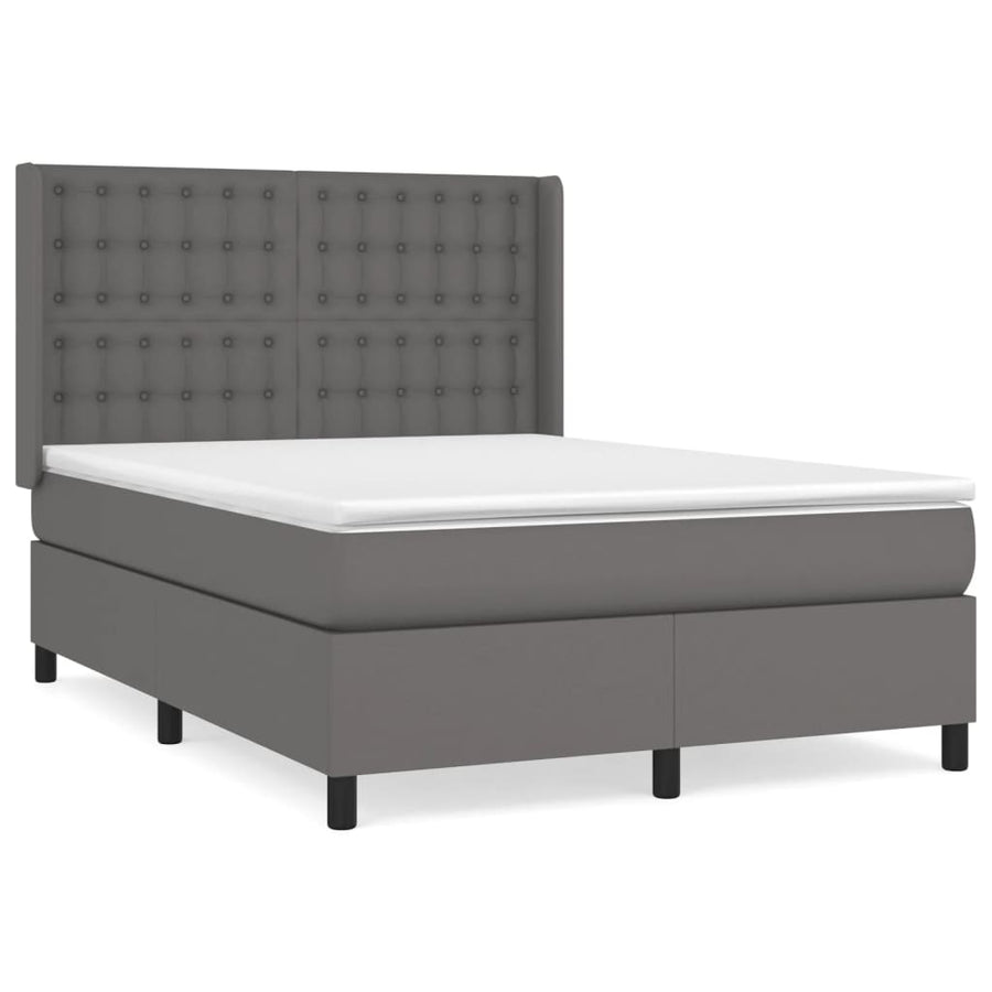 Boxspring Met Matras Kunstleer Grijs 140 x 200 cm Knopen