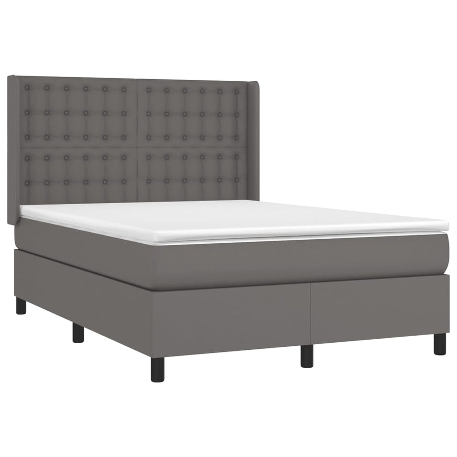 Boxspring Met Matras Kunstleer Grijs 140 x 200 cm Knopen
