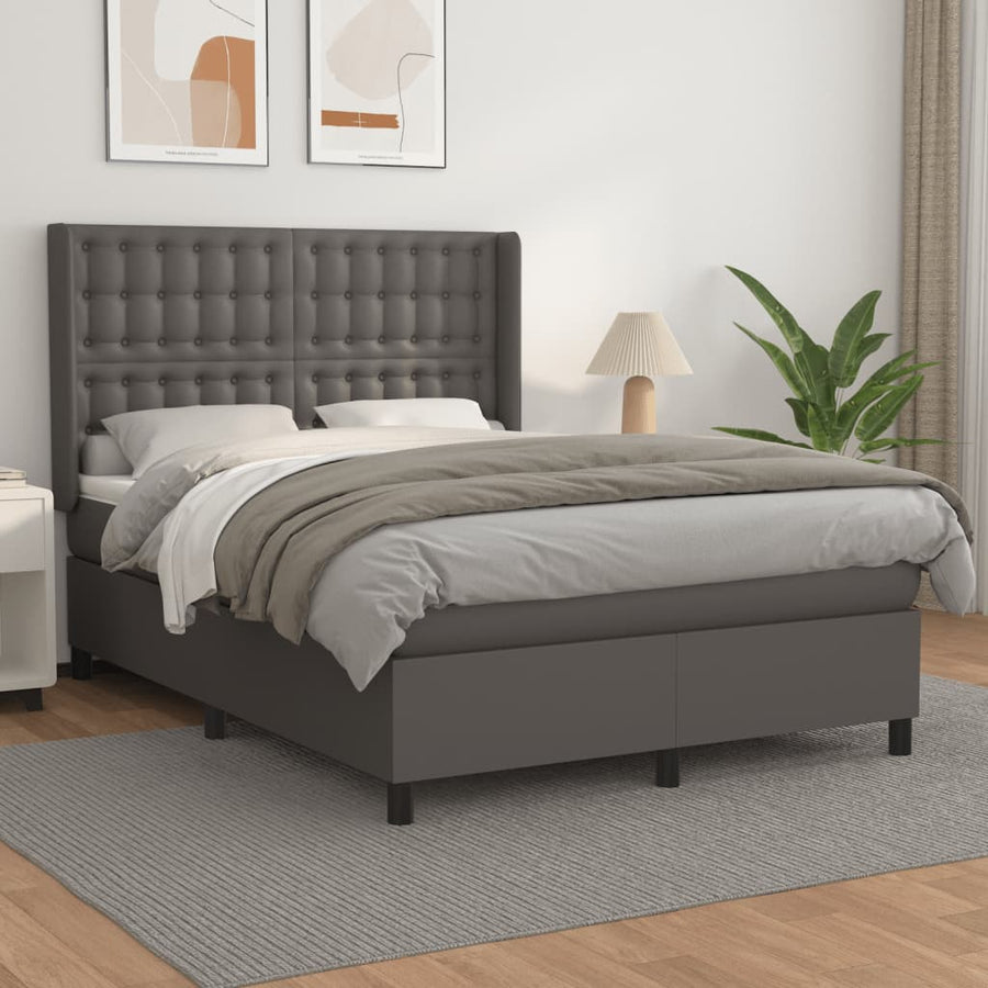 Boxspring Met Matras Kunstleer Grijs 140 x 200 cm Knopen